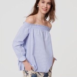 LOFT Off-Shoulder Blue & White Striped Top, XS